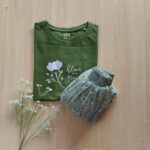 Solid tshirt and pleated skirt Combo