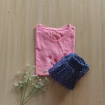 Solid tshirt and pleated skirt Combo