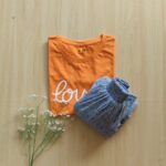 Solid tshirt and pleated skirt Combo