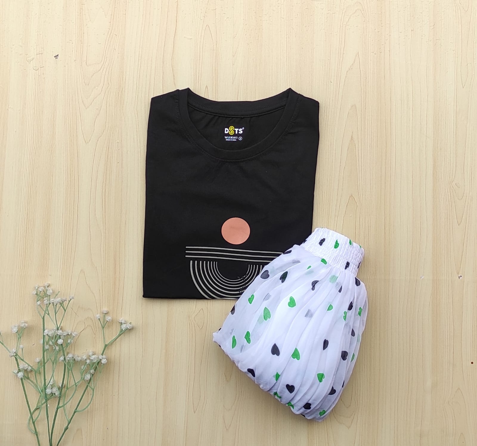 WhatsApp Image 2025-10-22 at 10.28.06 AM Solid tshirt and pleated skirt Combo - Image 1