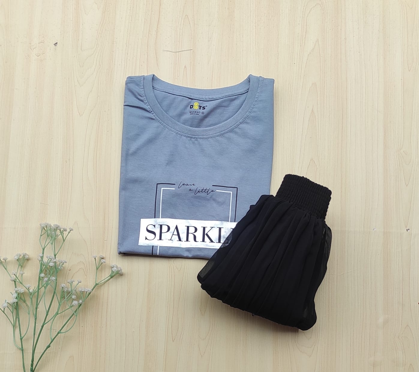 WhatsApp Image 2025-10-22 at 10.28.11 AM Solid tshirt and pleated skirt Combo - Image 1