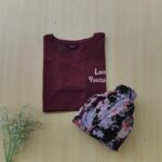 Solid tshirt and pleated skirt Combo