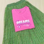 Solid tshirt and pleated skirt Combo