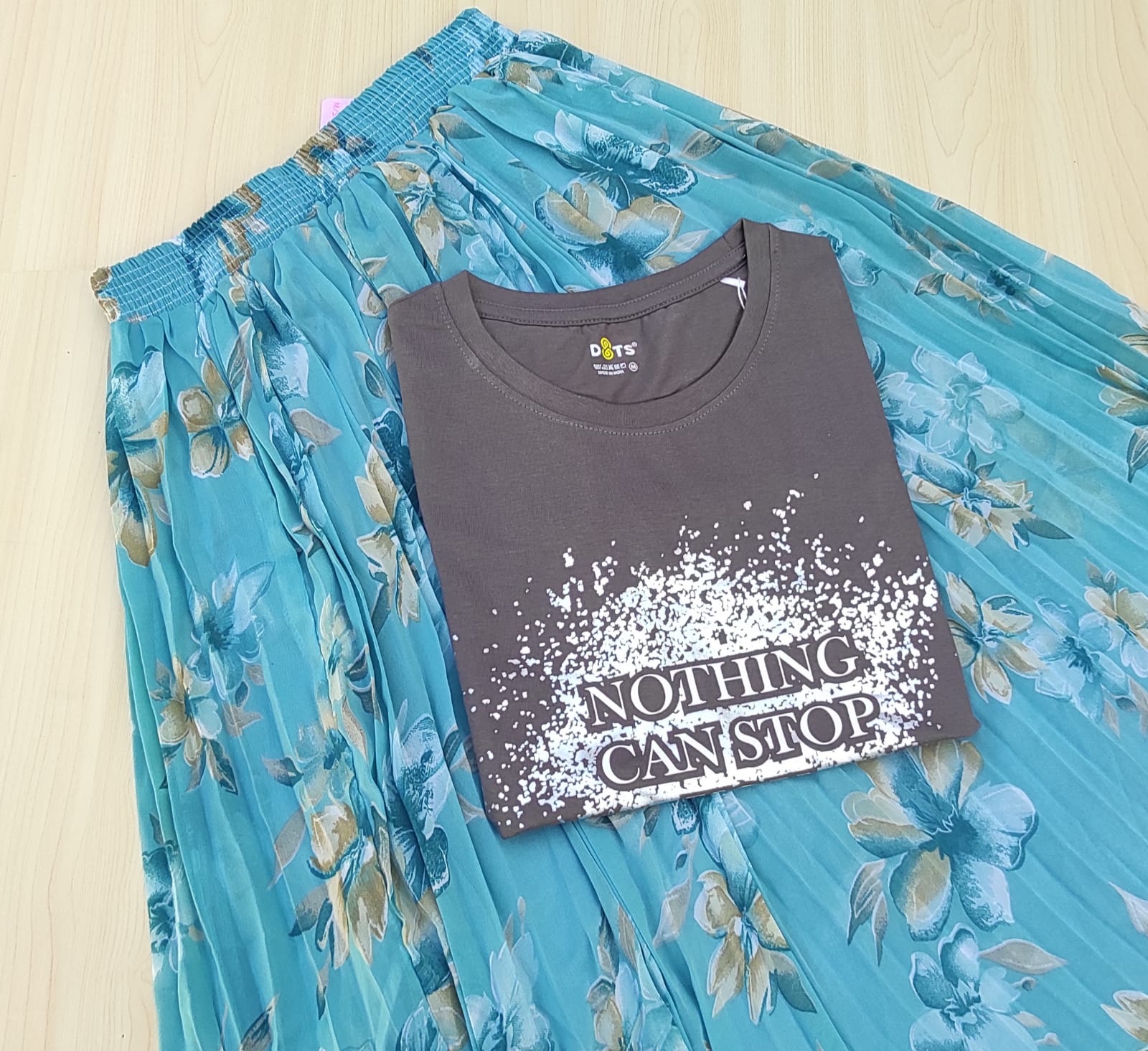 WhatsApp Image 2026-04-13 at 10.41.30 AM Solid tshirt and pleated skirt Combo - Image 1