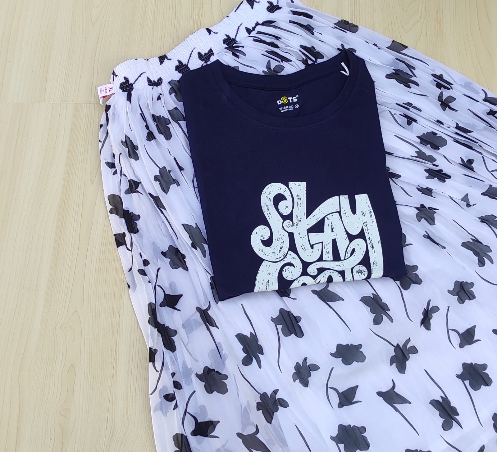 WhatsApp Image 2026-04-13 at 10.41.33 AM (1) Solid tshirt and pleated skirt Combo - Image 1