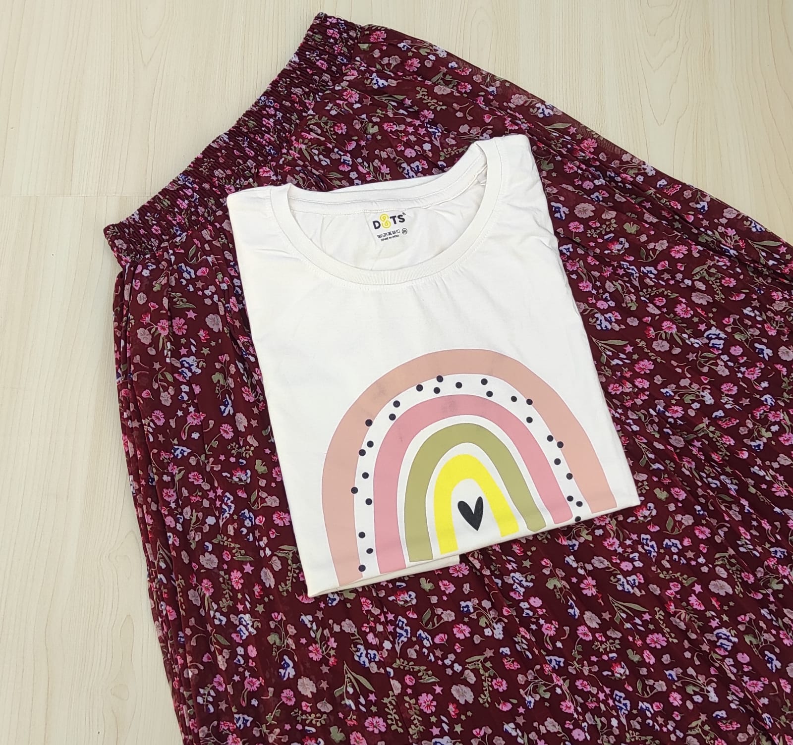 WhatsApp Image 2026-04-13 at 10.41.35 AM (1) Solid tshirt and pleated skirt Combo - Image 1