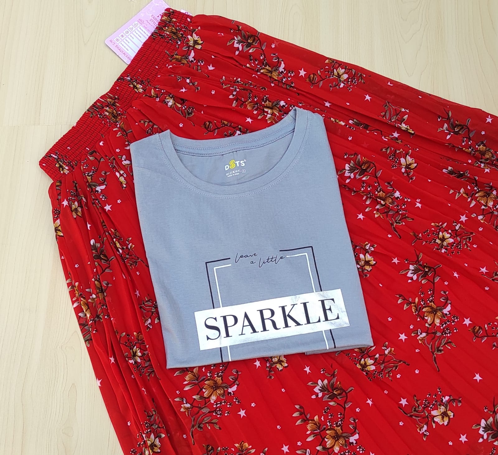 WhatsApp Image 2026-04-13 at 10.41.35 AM Solid tshirt and pleated skirt Combo - Image 1