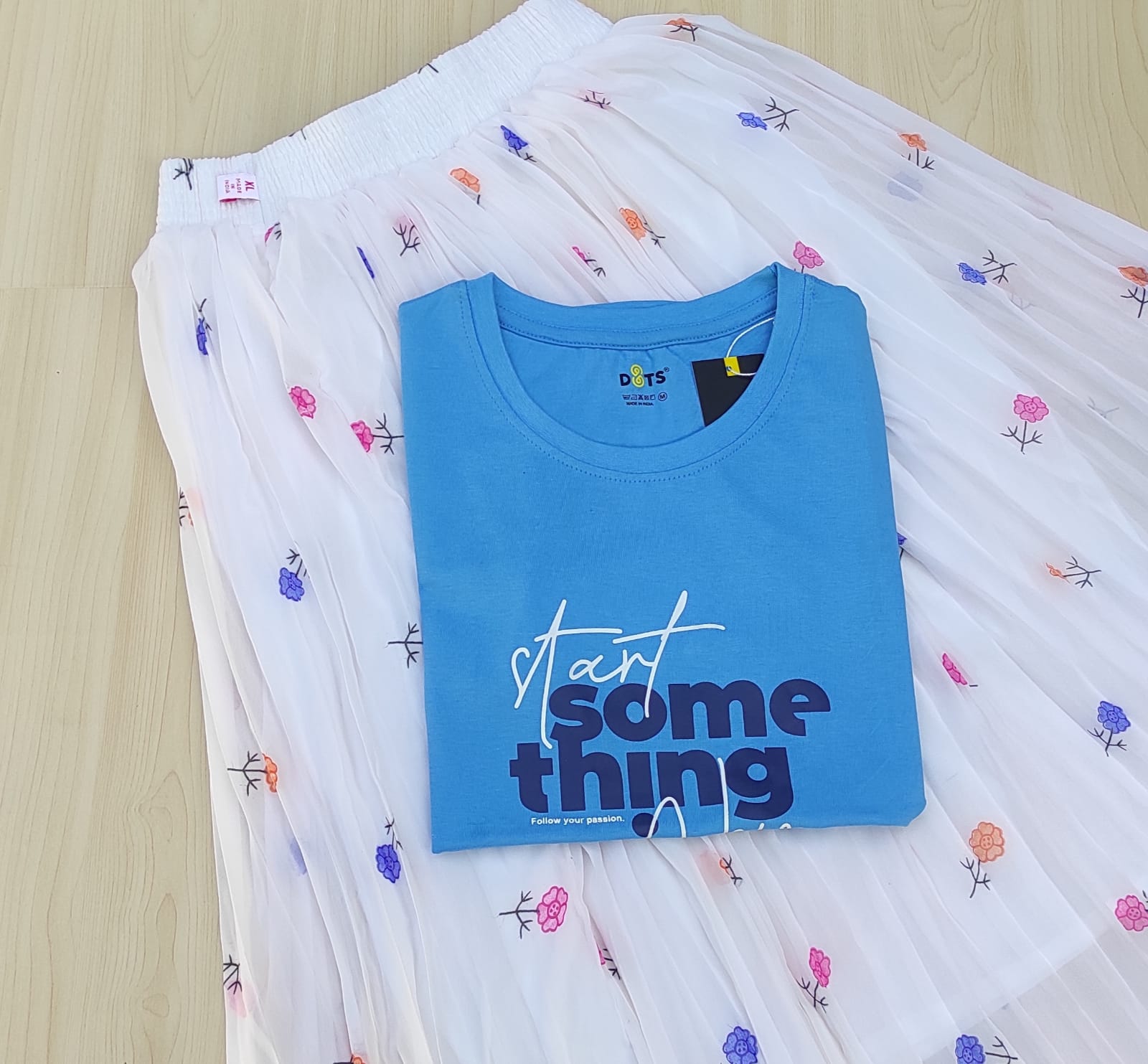 WhatsApp Image 2026-04-13 at 10.41.36 AM Solid tshirt and pleated skirt Combo - Image 1