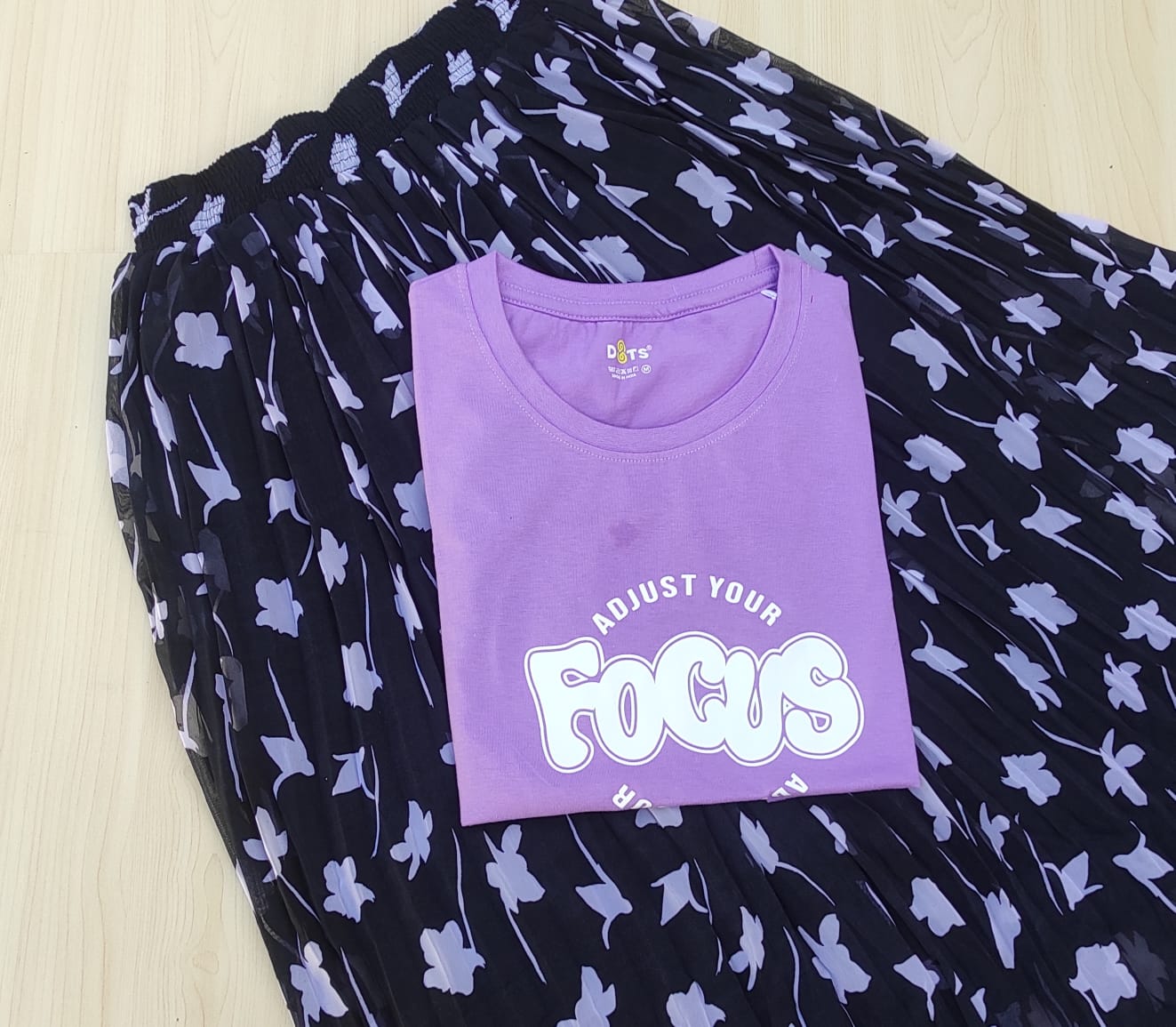 WhatsApp Image 2026-04-13 at 10.41.38 AM Solid tshirt and pleated skirt Combo - Image 1