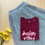 Solid tshirt and pleated skirt Combo