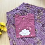 Solid tshirt and pleated skirt Combo