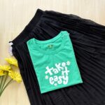 Solid tshirt and pleated skirt Combo