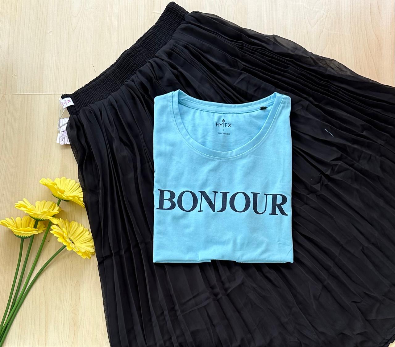 WhatsApp Image 2026-07-21 at 1.22.22 PM (9) Solid tshirt and pleated skirt Combo - Image 1