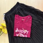 Solid tshirt and pleated skirt Combo