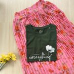 Solid tshirt and pleated skirt Combo