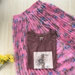 Solid tshirt and pleated skirt Combo