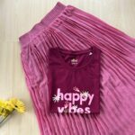 Solid tshirt and pleated skirt Combo