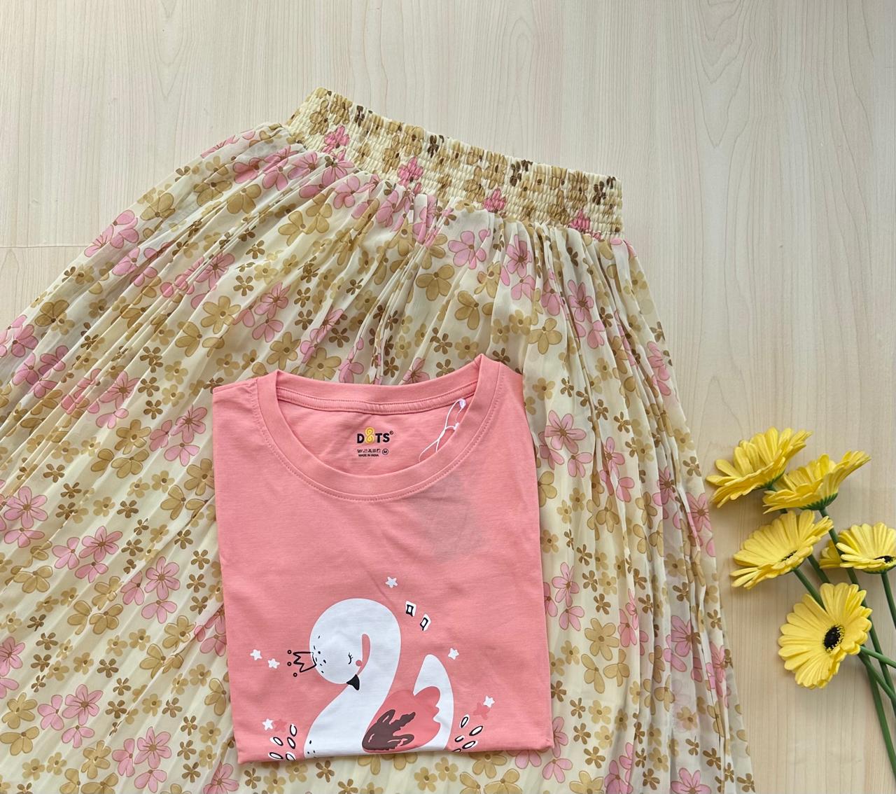 WhatsApp Image 2026-09-06 at 4.39.35 PM (1) Solid tshirt and pleated skirt Combo - Image 1