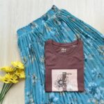 Solid tshirt and pleated skirt Combo